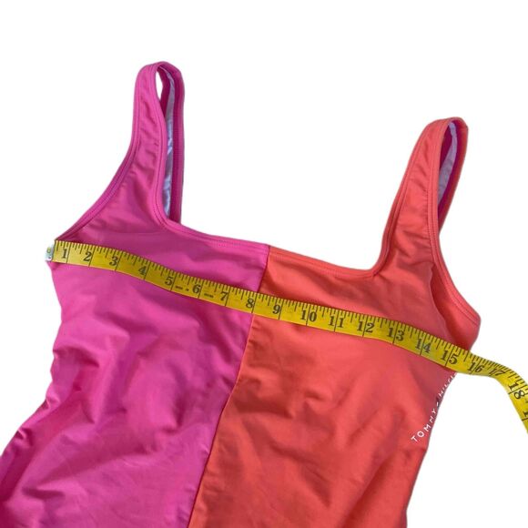 Tommy Hilfiger Swimsuit size 8 Colorblock Removable Pads Stretch One-Piece Pink - Picture 7 of 8